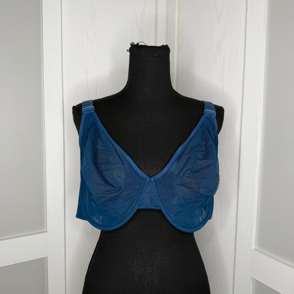 HSIA Underwire Mesh Bra Womens 42G Blue Full Coverage Unlined Sheer Support